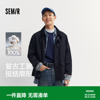 森马 复古拼接灯芯绒翻领夹克 黑色 M
