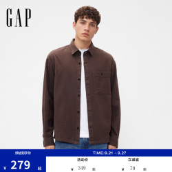 Gap 男装2025秋季法兰绒纯棉宽松翻领衬衫长袖上衣美版799393 深棕色 S 美码  M亚洲码175/92A