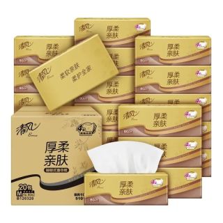 清风 抽纸金装加大M码 4层80抽*20包 整箱装