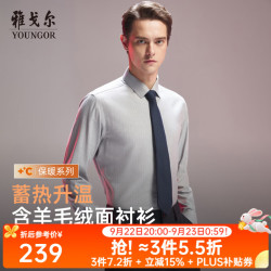 雅戈尔 VLRM119690DBY 羊毛混纺 灰色条纹 41码 长袖衬衫