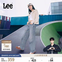 Lee 高腰直脚复古撞色猫须牛仔裤 中蓝色 24