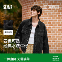 森马 美式复古翻领牛仔夹克 牛仔水洗黑 L