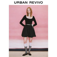 URBAN REVIVO UYY750126+ 法式针梭拼接修身连衣裙 黑色 M