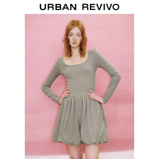 URBAN REVIVO UYY750126+ 法式针梭拼接修身连衣裙 卡其灰 XL
