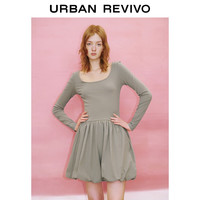 URBAN REVIVO UYY750126 法式针梭拼接修身连衣裙 卡其灰 L