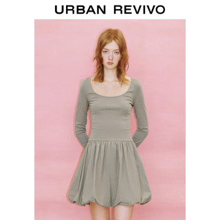 URBAN REVIVO UYY750126+ 法式针梭拼接修身连衣裙 卡其灰 XL