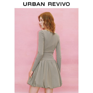 URBAN REVIVO UYY750126+ 法式针梭拼接修身连衣裙 卡其灰 XL
