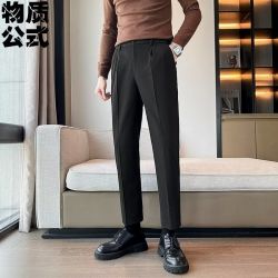 物质公式 毛呢男士西装裤秋冬季加厚修身韩版休闲直筒九分小脚长裤