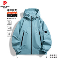 皮尔·卡丹 男士户外连帽冲锋衣外套 怡泰蓝