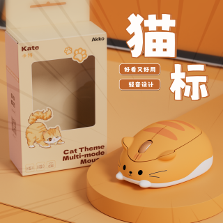 Akko 猫猫蓝牙无线鼠标便携可爱女生三模鼠标笔记本电脑静音办公2.4G双模干电池鼠标 卡特