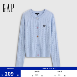 Gap 女装秋季logo彩色纽扣宽松圆领绞花针织衫上衣860681 浅蓝色 M (165/88A)