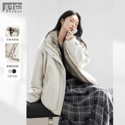 DUIBAI 冬装复古花苞廓形女式短外套高级感环保皮草
