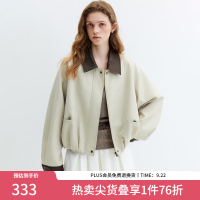 范思蓝恩 复古拼接编织撞色领短款夹克外套2026秋新款短外套女3192 卡其 S