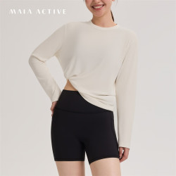 MAIA ACTIVE 莫代尔rib 圆领罗纹长袖T恤衫肌理运动瑜伽上衣