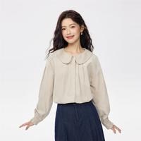 佐丹奴 秋冬保暖纯棉灯芯绒女式衬衫甜美娃娃领梭织宽松休闲长袖衬衫女士
