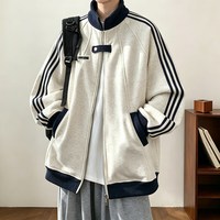 月伊纺 新中式立领卫衣男装秋季宽松休闲运动国风外套青年百搭三道杠开衫