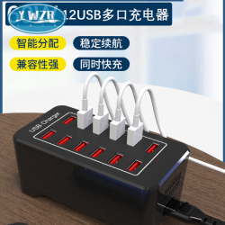 YWZR 多口USB充电器多孔插口快充插头多口接口多功能大功率桌面工作室 12口充电器[A90带风扇60W]