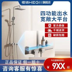 恒洁 卫浴正品四功能淋浴花洒套装双重除垢大平台方形顶喷枪灰色