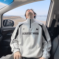 月伊纺 秋冬新款立领休闲服男士潮流百搭半高运动服上衣青年字母印花外套