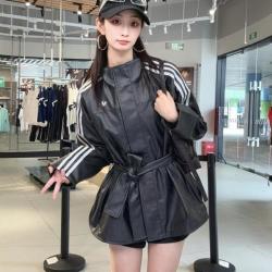 adidas 三叶草 三叶草女装上衣26秋新款复古风可收腰松弛质感运动PU夹克外套