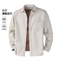 马克华菲 秋季时尚长袖休闲衬衫男式上衣简约字母刺绣衬衫