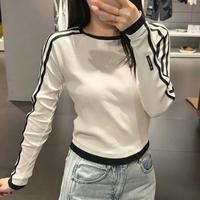 adidas 女装2026秋冬新款女子长袖T恤运动休闲针织复古拼接修身上衣