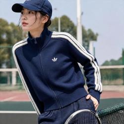adidas 三叶草 外套女装上衣26秋季新款户外运动休闲外套针织毛绒美式修身开衫