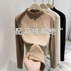 芬腾 加倍锁温保暖上衣拉链半高领女打底衫