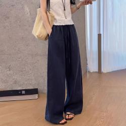 雅鹿 亚麻裤女裤春秋长裤高级感舒适休闲老钱风慵懒小个子直筒阔腿裤子