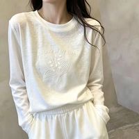 百亿补贴：雪花棉亲肤刺绣长袖T恤女早秋季2026新款宽松显瘦百搭简约上衣女