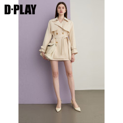 D·PLAY DPLAY2026秋正肩风衣外套新款气质通勤米白色风衣小个子短外套女