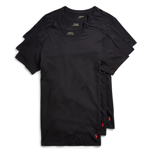 Polo By Ralph Lauren 男士修身圆领汗衫 3件装 棉质吸湿排汗 黑色 X-Large