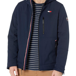 TOMMY HILFIGER 男士软壳连帽开衩夹克 全绒毛内里 午夜科技色 中码