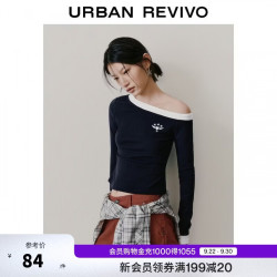 UR UR2026春季新款女装潮流斜肩假两件刺绣修身T恤UYV460032
