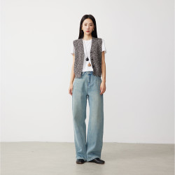 ATUMU「直筒裤系列」暖冬新品 丨加绒高腰女宽松显腿直牛仔裤AT337