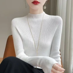 新款高级感秋冬半高领打底衫女内搭修身超细精纺毛衣