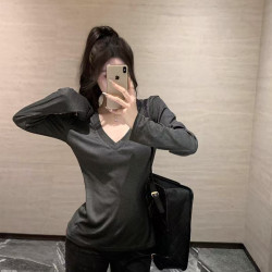 秋冬新款纯色长袖V领打底衫基础款修身显瘦性感休闲慵懒上衣时尚