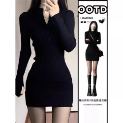 针织长袖连衣裙子穿搭性感秋冬季新款女装辣妹修身裙包臀裙女