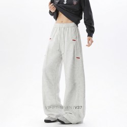 V37 美式刺绣压褶运动卫裤男秋cleanfit复古百搭宽松直筒休闲裤潮