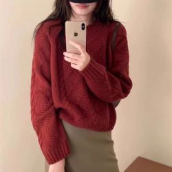 绵羊毛新款秋冬纯色麻花毛衣女内搭设计感小众慵懒风宽松针织