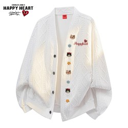 CHARLES JANG'S HAPPY HEART 美式菱格开衫卫衣男女春秋季新款慵懒风百搭宽松外套潮