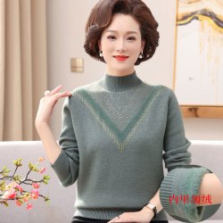 妈妈秋冬半高领加绒加厚打底衫洋气时尚中老年女装内搭保暖毛衣女