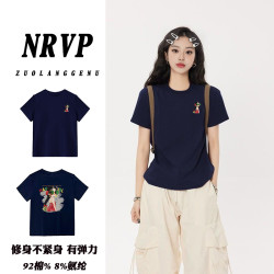 高弹力正肩短袖t恤女修身设计感上衣大码女装胖mm显瘦遮肉内搭ins