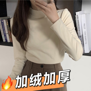 韩版磨毛半高领T恤冬季新款女修身显瘦打底内搭纯色百搭长袖上衣