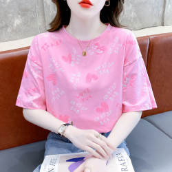 短袖t恤女2026新款韩版圆领设计感小众印花夏季简约套头休闲上衣