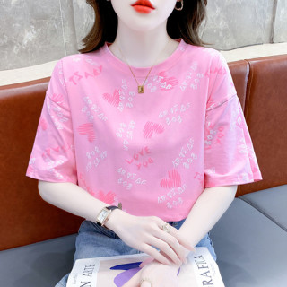 短袖t恤女2026新款韩版圆领设计感小众印花夏季简约套头休闲上衣