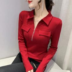 2024春秋新款长袖T恤女上衣时尚洋气修身打底衫女加绒显瘦保暖