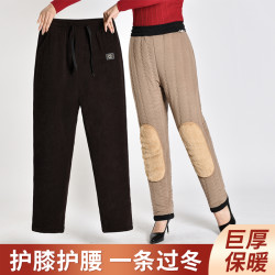慕卡罗羊毛加厚保暖女棉裤显瘦高腰弹力保暖外穿松紧腰妈妈直筒裤