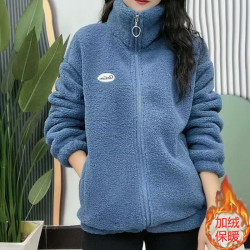 新款纯色加绒加厚洋气颗粒绒外套冬季新款妈妈装保暖毛毛上衣
