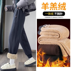 运动裤女加绒新款卫裤加绒加厚裤子宽松束脚显瘦保暖休闲裤长裤